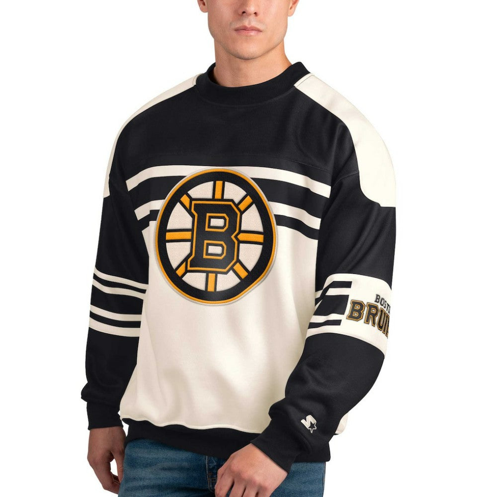 NHL Boston Bruins Starter Defense Fleece Crewneck Pullover Sweatshirt - White