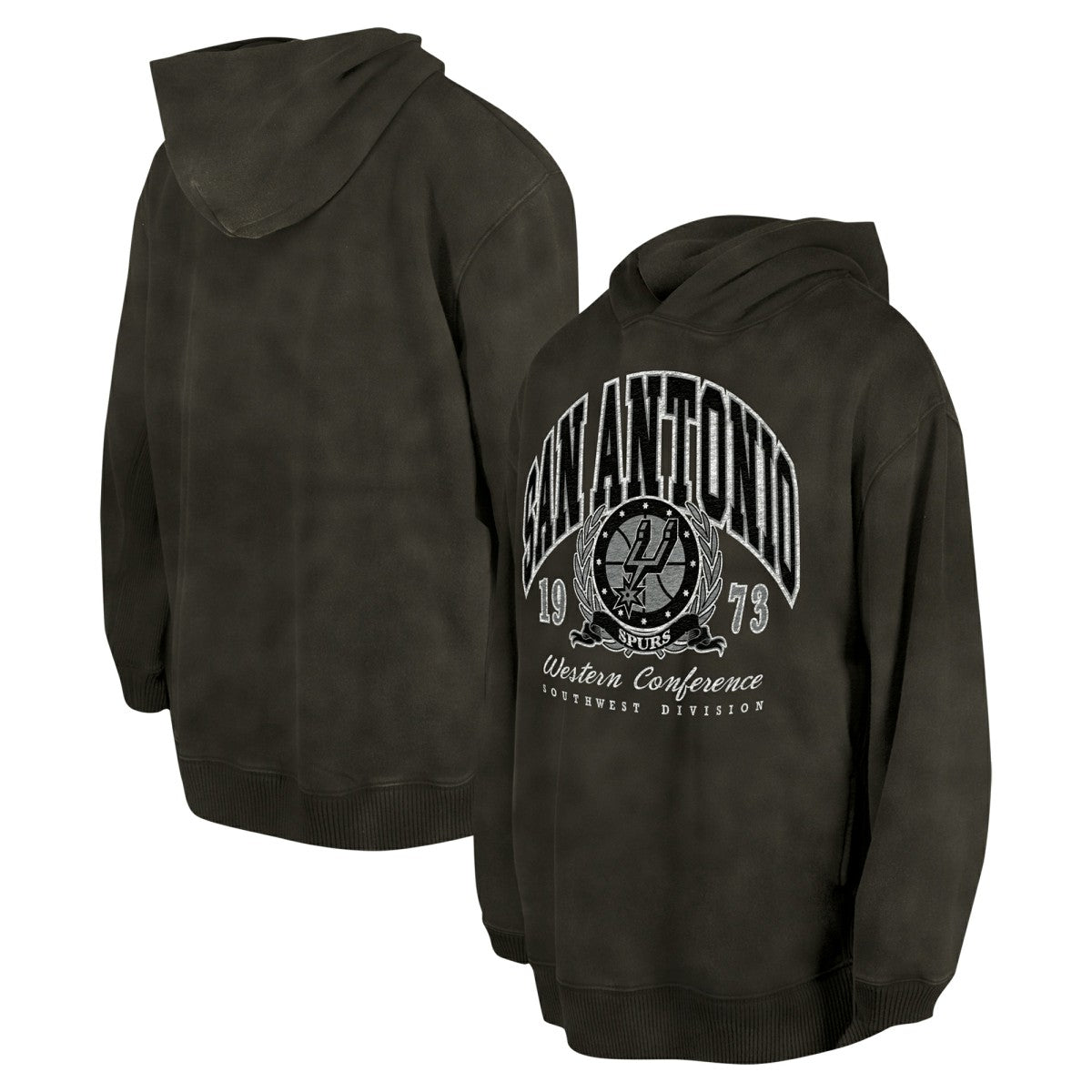 San Antonio Spurs Unisex Oversized Essentials Pigment Wash Fleece Pullover Hoodie Charcoal