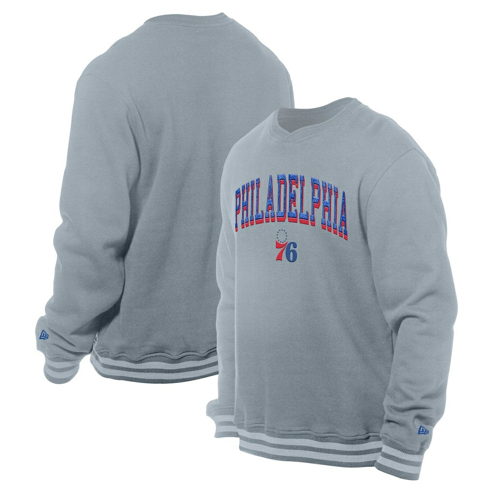 Philadelphia 76ers Chenille Cross Over Pullover Sweatshirt Gray