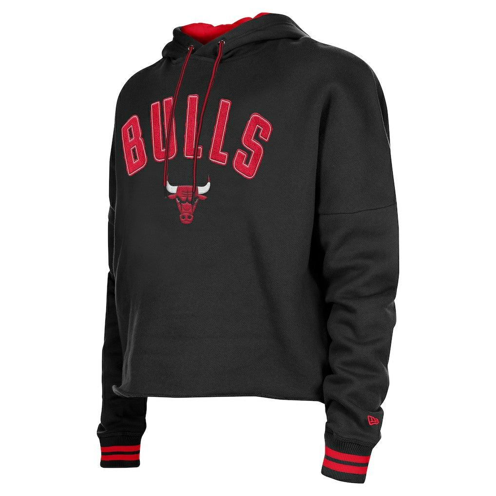 Chicago Bulls Women's Boxy Raw Edge Pullover Hoodie Black