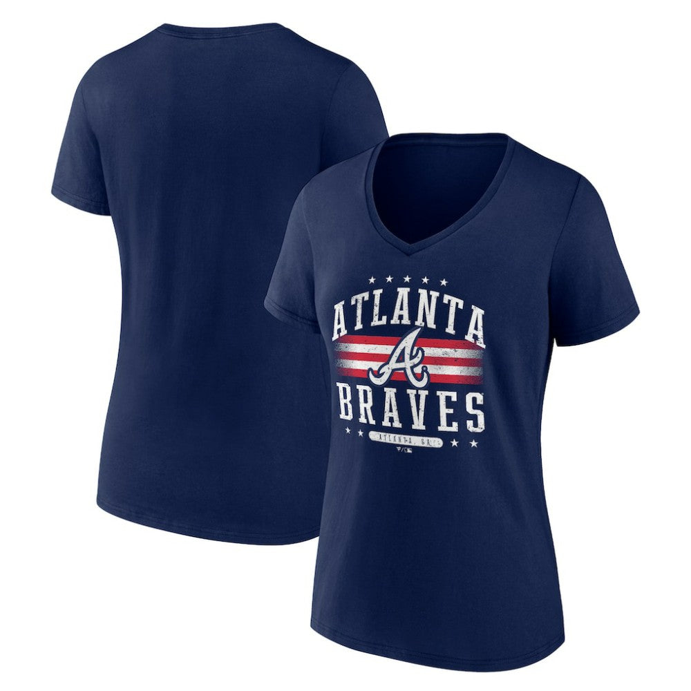 Atlanta Braves Women's Americana Team V-Neck T-Shirt - Navy T-shirts