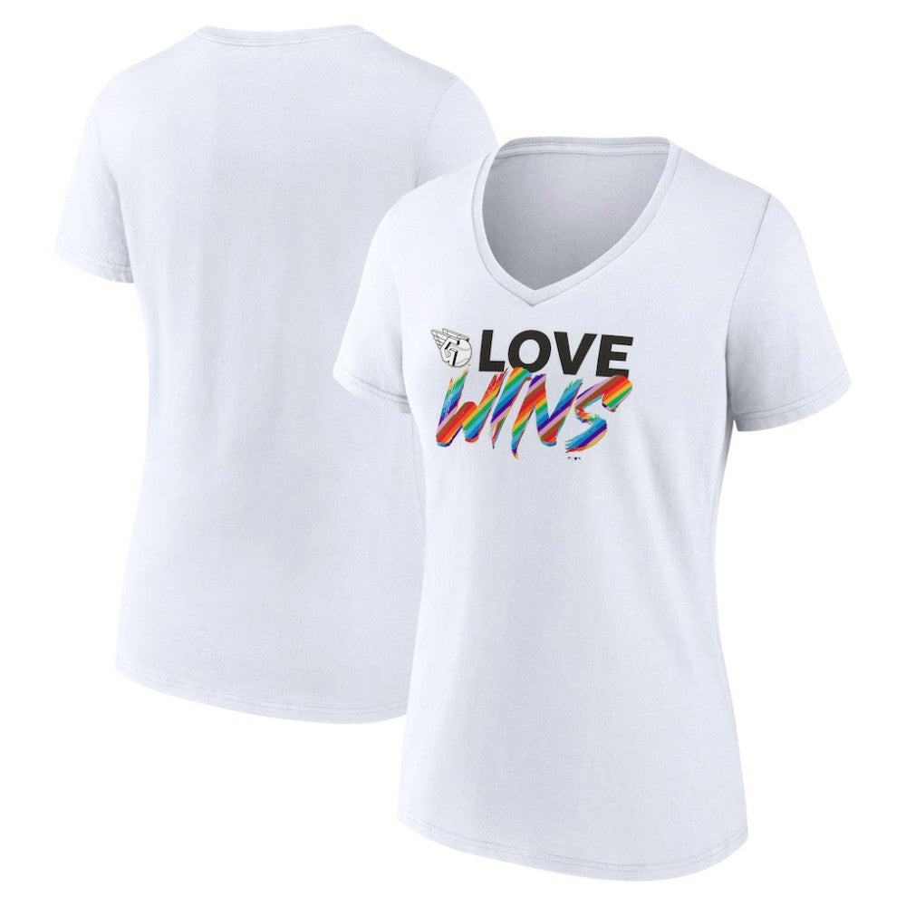 Cleveland Guardians Women's Love Wins V-Neck T-Shirt - White T-shirts