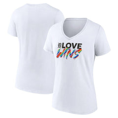 Detroit Tigers Women's Love Wins V-Neck T-Shirt - White T-shirts
