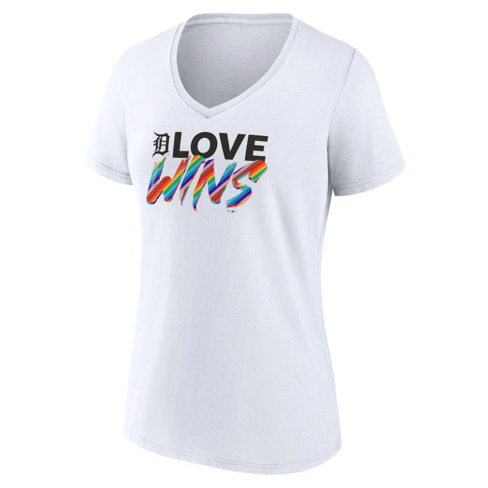 Detroit Tigers Women's Love Wins V-Neck T-Shirt - White T-shirts
