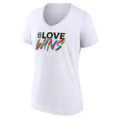 Detroit Tigers Women's Love Wins V-Neck T-Shirt - White T-shirts