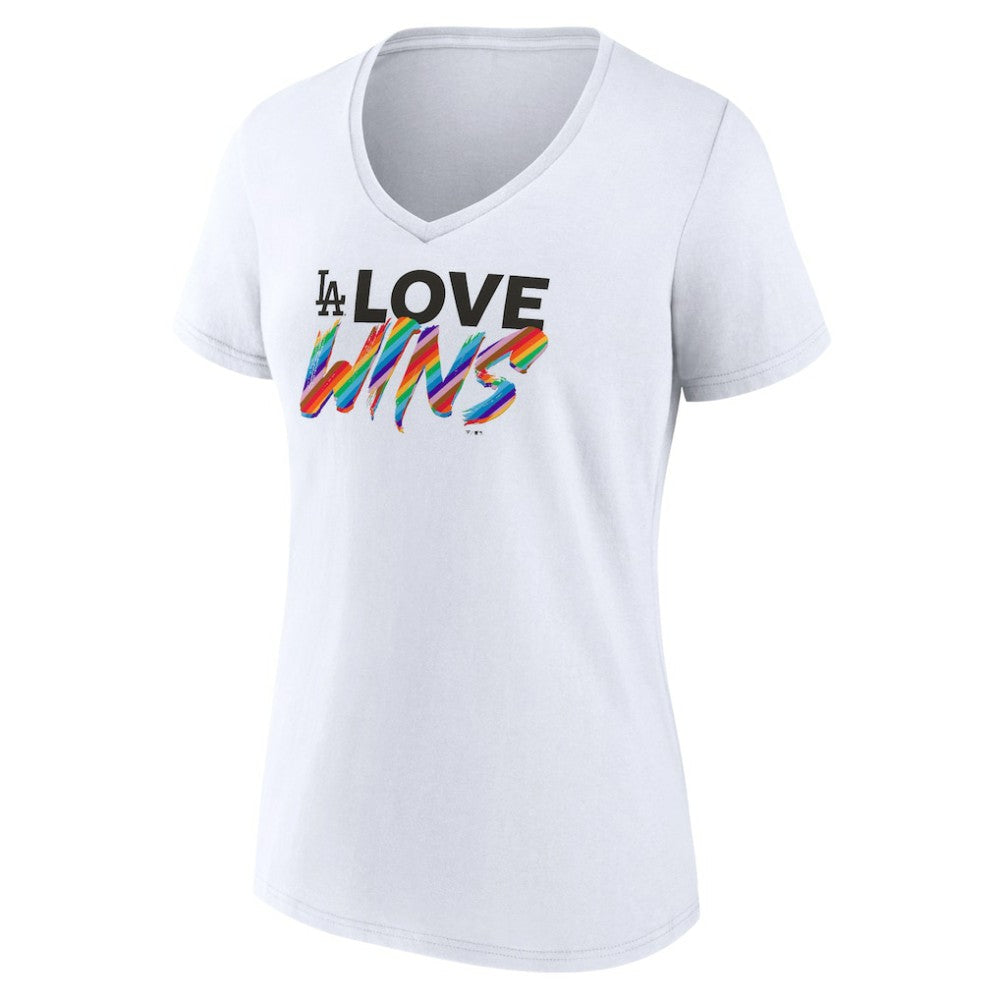 Los Angeles Dodgers Women's Love Wins V-Neck T-Shirt - White T-shirts
