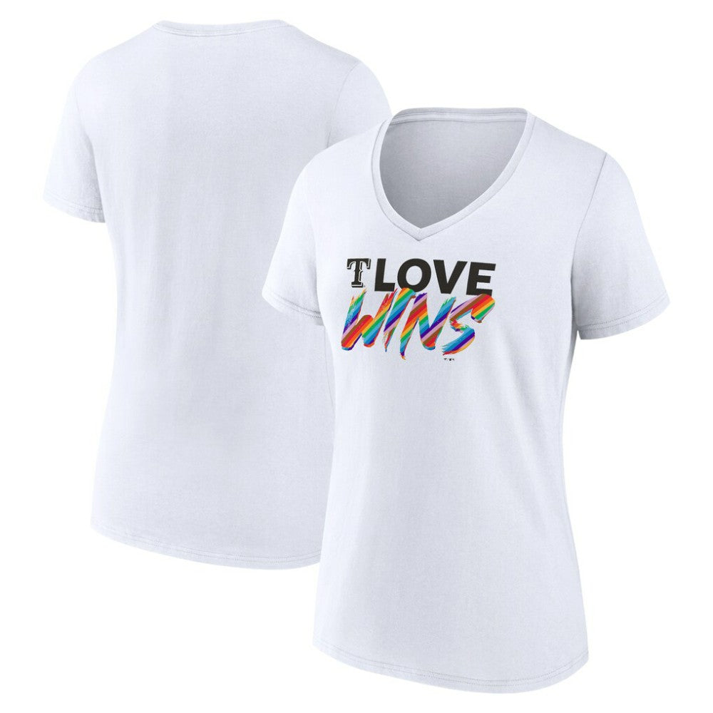 Texas Rangers Women's Love Wins V-Neck T-Shirt - White T-shirts
