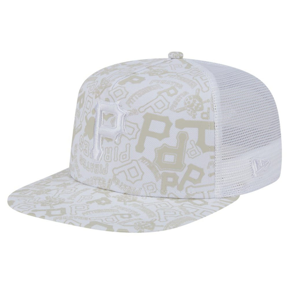 Pittsburgh Pirates New Era Logo Dunes A-Frame Trucker 9FIFTY Snapback Hat - White Hats