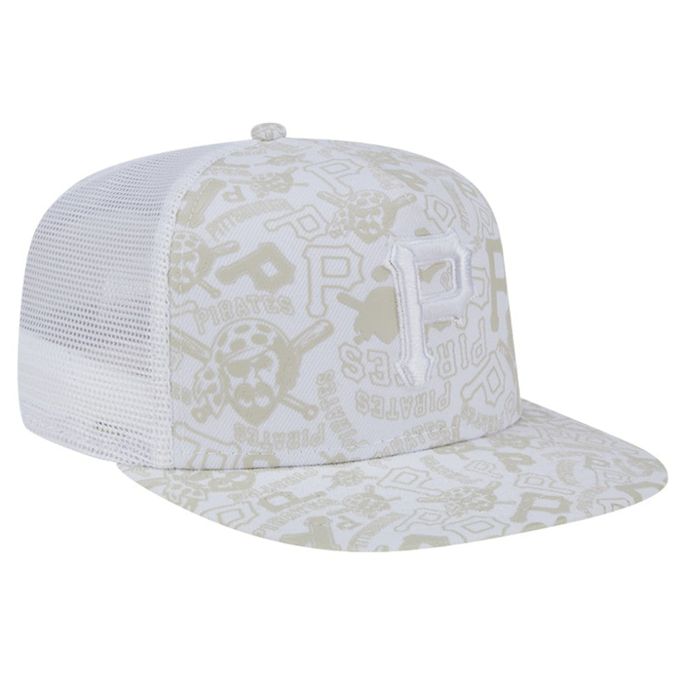 Pittsburgh Pirates New Era Logo Dunes A-Frame Trucker 9FIFTY Snapback Hat - White Hats