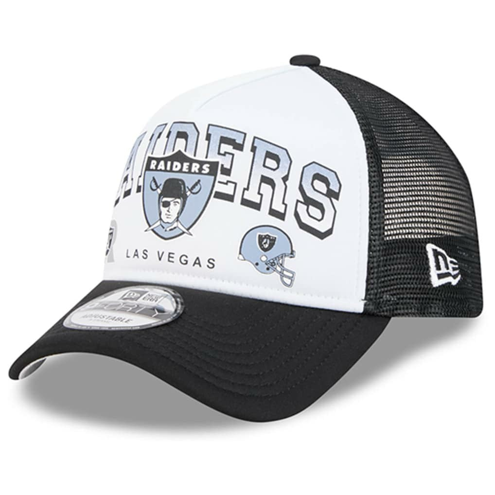 Las Vegas Raiders New Era Retro Wordmark A-Frame 9FORTY Adjustable Hat White/Black
