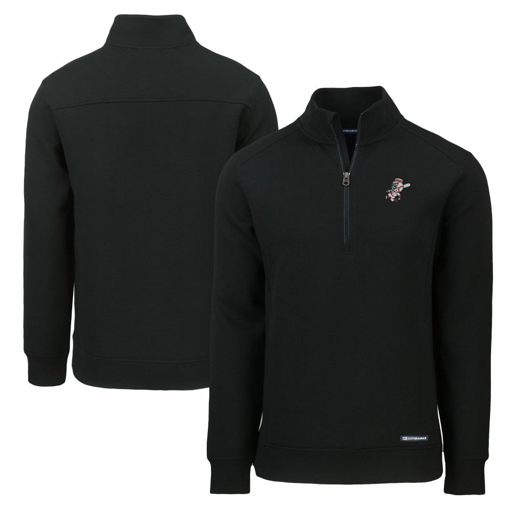 Cincinnati Reds Cutter & Buck Cooperstown Collection Roam Eco Recycled Quarter-Zip Pullover - Black Pullover
