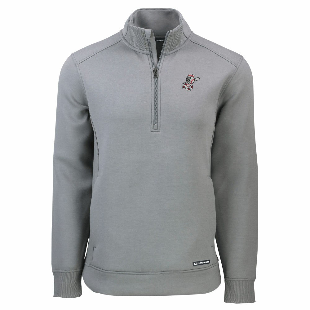 Cincinnati Reds Cutter & Buck Cooperstown Collection Roam Eco Recycled Quarter-Zip Pullover - Gray Pullover