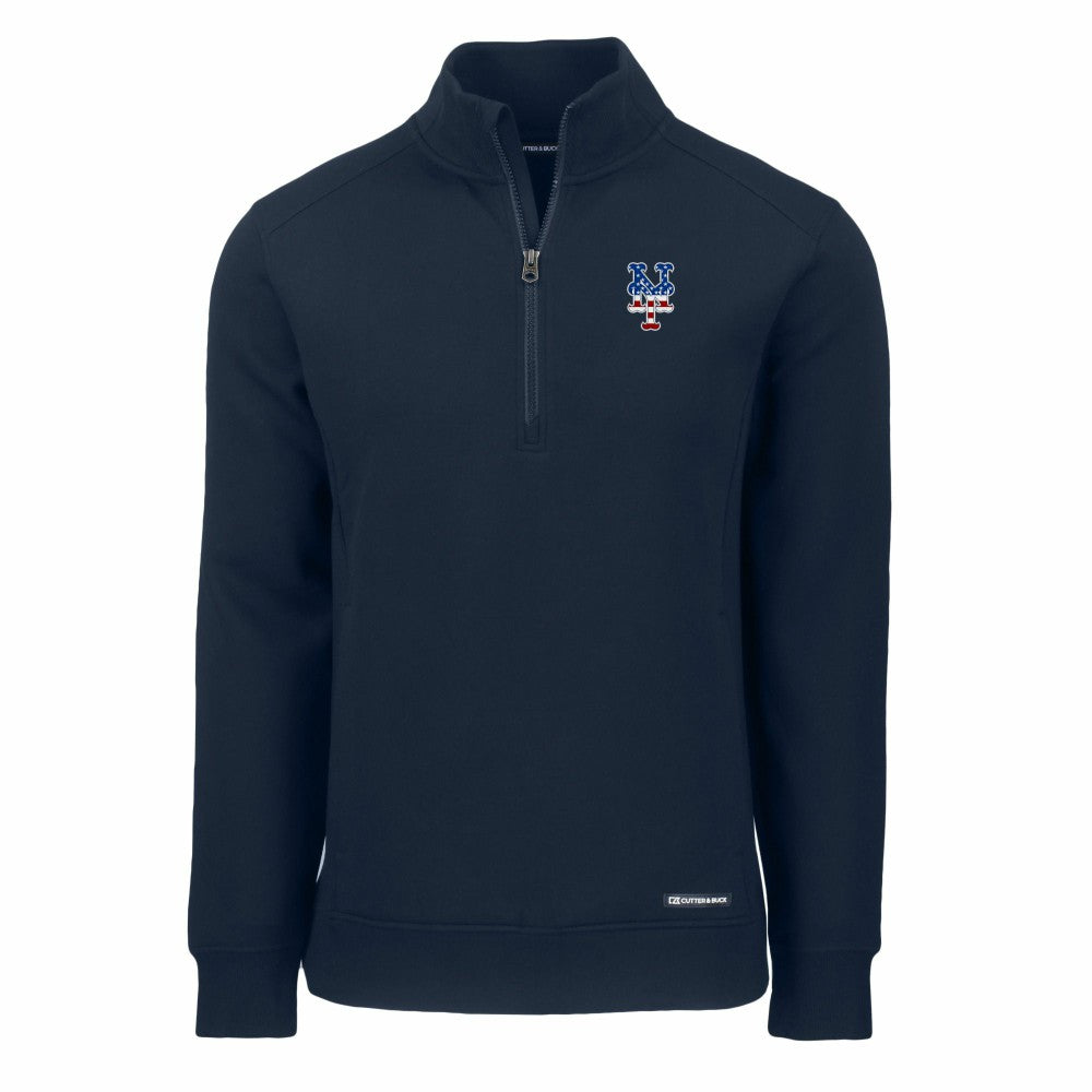 New York Mets Cutter & Buck Americana Roam Eco Recycled Quarter-Zip Sweatshirt - Navy Sweatshirts