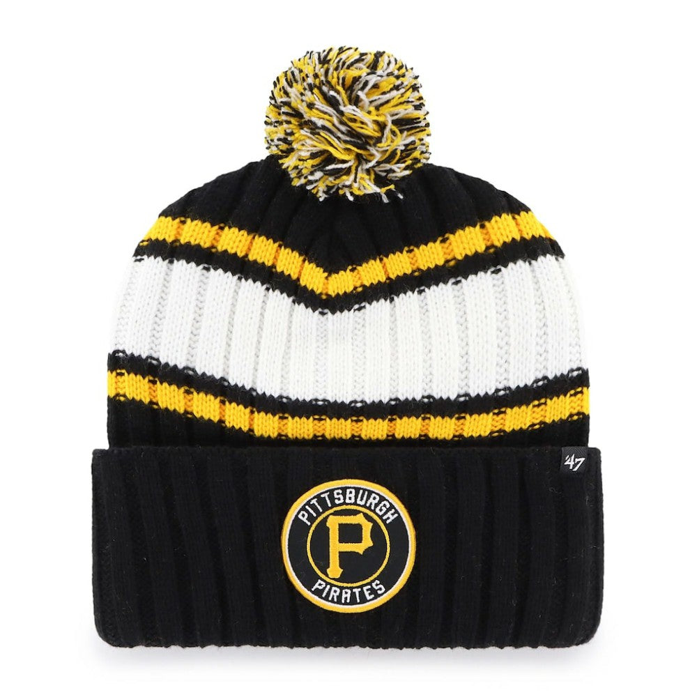 Pittsburgh Pirates '47 Plateau Cuffed Knit Hat with Pom - Black Hats