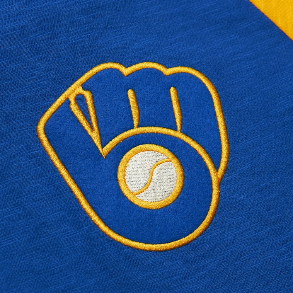 Milwaukee Brewers Mitchell & Ness Cooperstown Collection Legendary Raglan Slub Henley 3/4-Sleeve T-Shirt - Royal T-shirts