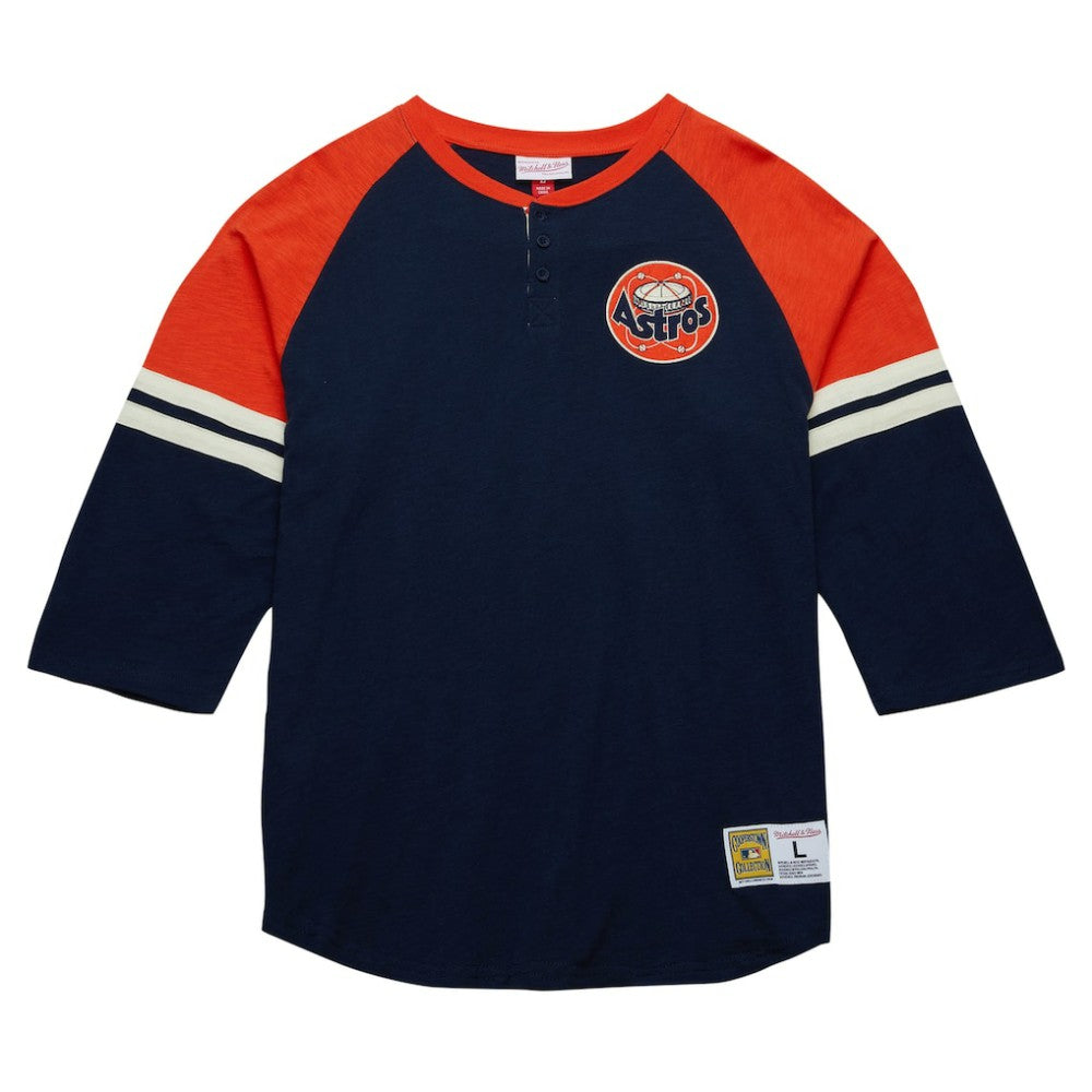 Houston Astros Mitchell & Ness Cooperstown Collection Legendary Raglan Slub Henley 3/4-Sleeve T-Shirt - Navy T-shirts