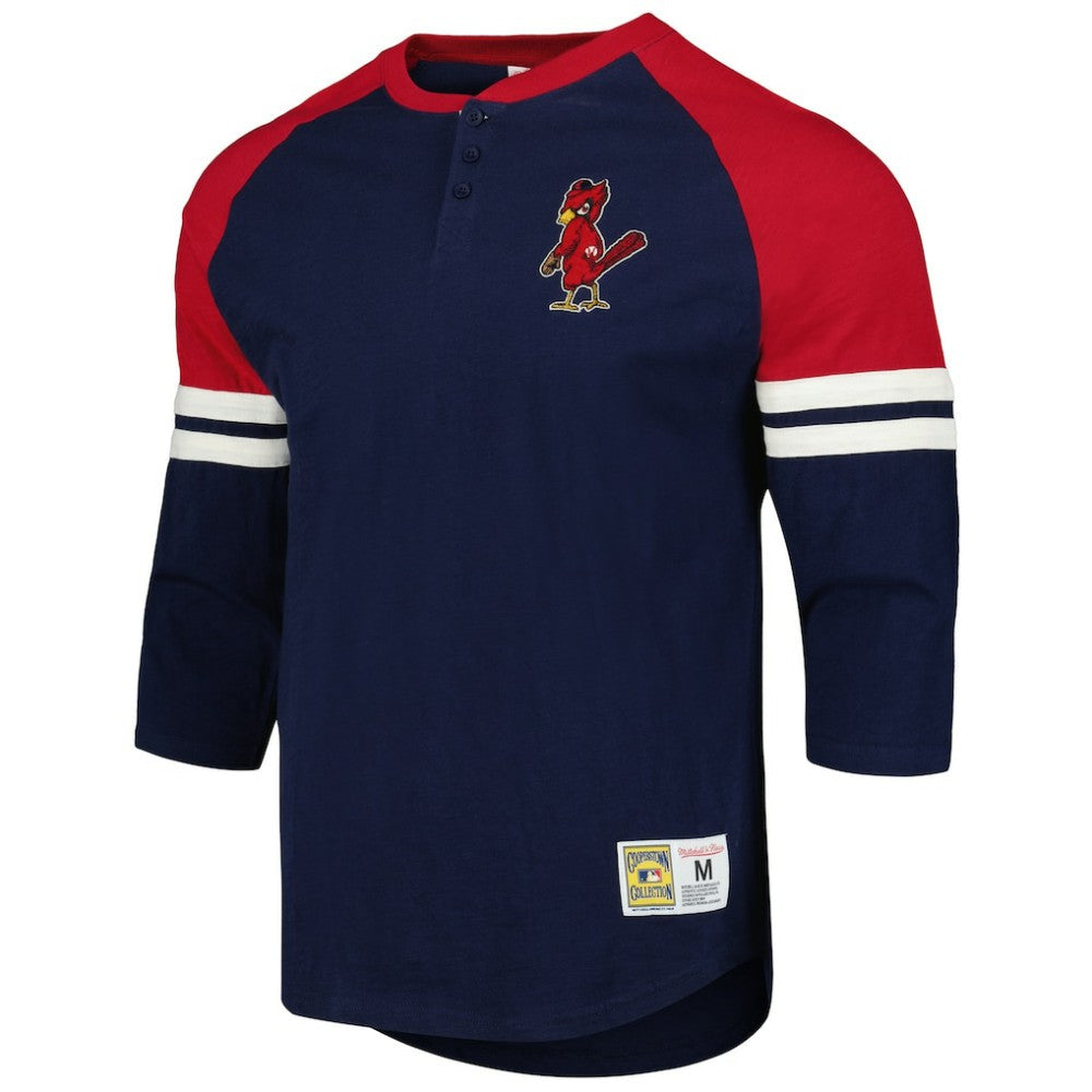 St. Louis Cardinals Mitchell & Ness Cooperstown Collection Legendary Raglan Slub Henley Three-Quarter Sleeve T-Shirt - Navy T-shirts