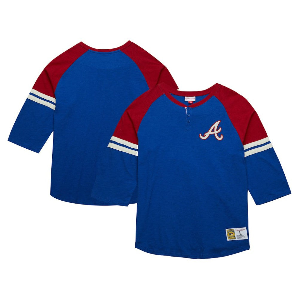 Atlanta Braves Mitchell & Ness Cooperstown Collection Legendary Raglan Slub Henley 3/4-Sleeve T-Shirt - Royal T-shirts
