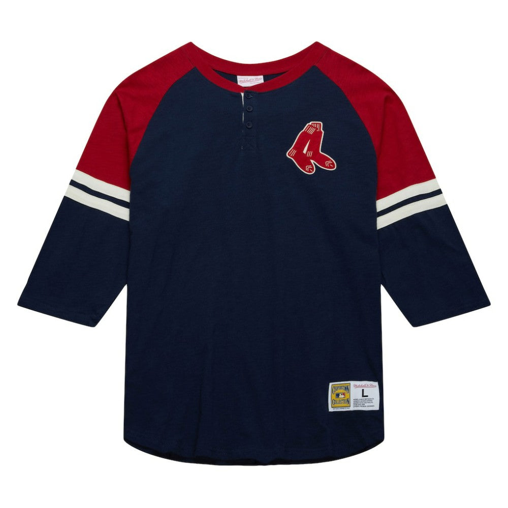 Boston Red Sox Mitchell & Ness Cooperstown Collection Legendary Raglan Slub Henley 3/4-Sleeve T-Shirt - Navy T-shirts