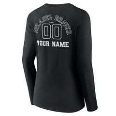 Atlanta Braves Women's Monochrome Personalized Name & Number Long Sleeve V-Neck T-Shirt - Black T-shirts