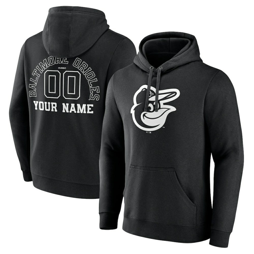 Baltimore Orioles Monochrome Personalized Name & Number Pullover Hoodie - Black Hoodies