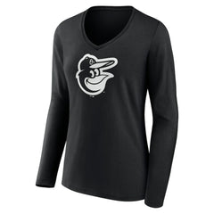 Baltimore Orioles Women's Monochrome Personalized Name & Number Long Sleeve V-Neck T-Shirt - Black T-shirts