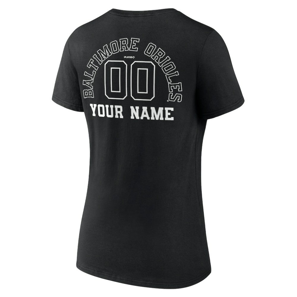 Baltimore Orioles Women's Monochrome Personalized Name & Number V-Neck T-Shirt - Black T-shirts