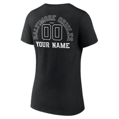 Baltimore Orioles Women's Monochrome Personalized Name & Number V-Neck T-Shirt - Black T-shirts