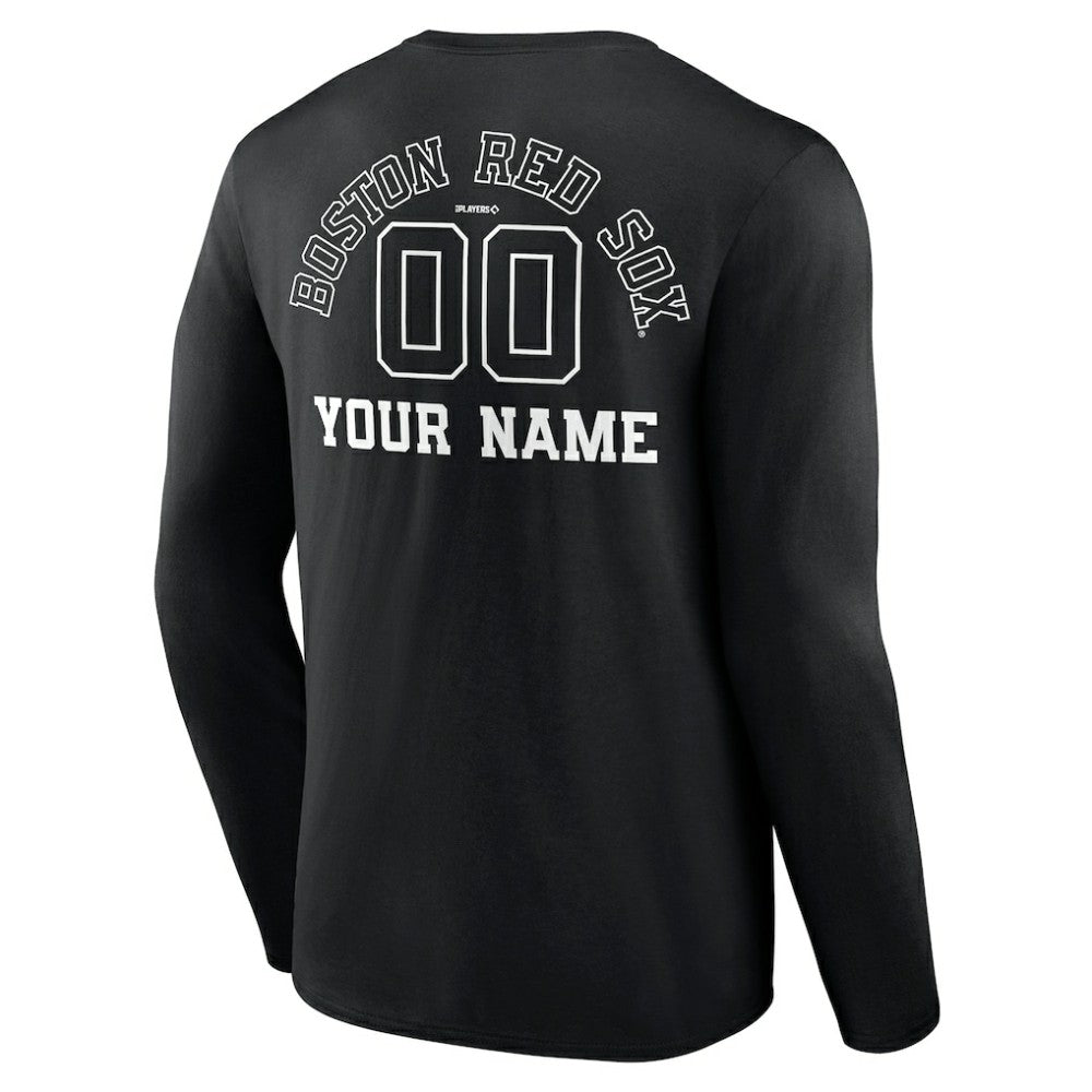 Boston Red Sox Monochrome Personalized Name & Number Long Sleeve T-Shirt - Black T-shirts