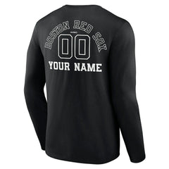 Boston Red Sox Monochrome Personalized Name & Number Long Sleeve T-Shirt - Black T-shirts