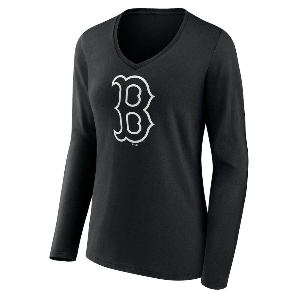 Boston Red Sox Women's Monochrome Personalized Name & Number Long Sleeve V-Neck T-Shirt - Black T-shirts