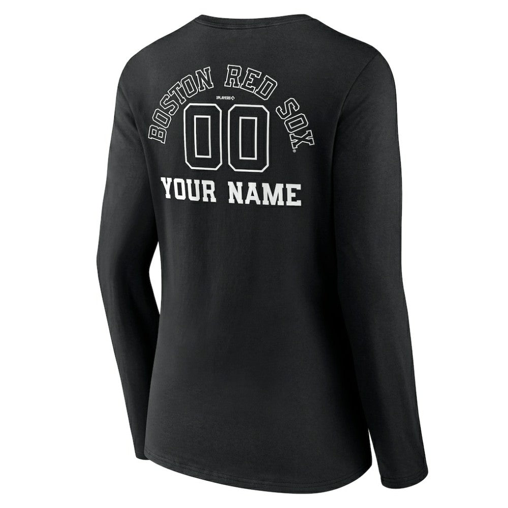 Boston Red Sox Women's Monochrome Personalized Name & Number Long Sleeve V-Neck T-Shirt - Black T-shirts