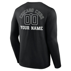 Chicago Cubs Monochrome Personalized Name & Number Long Sleeve T-Shirt - Black T-shirts