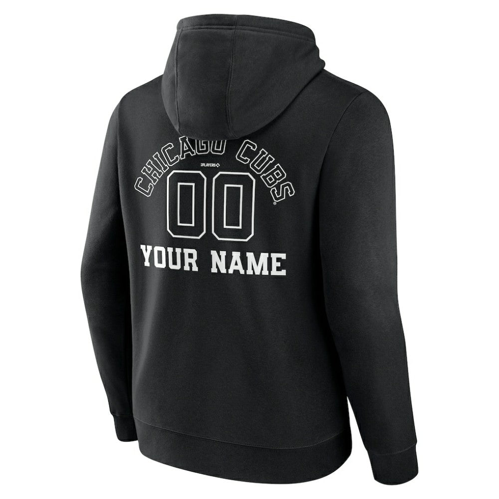Chicago Cubs Monochrome Personalized Name & Number Pullover Hoodie - Black Hoodies
