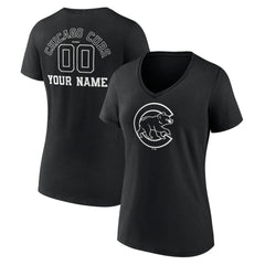 Chicago Cubs Women's Monochrome Personalized Name & Number V-Neck T-Shirt - Black T-shirts