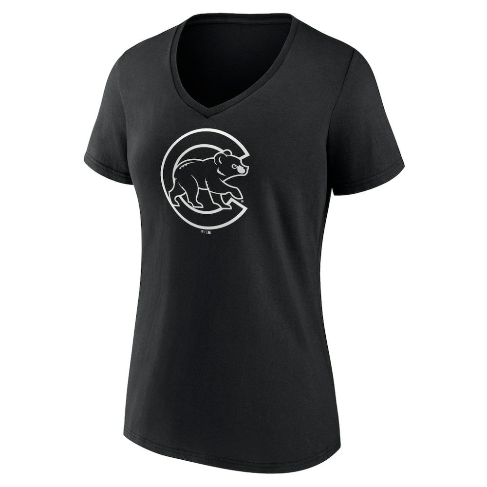 Chicago Cubs Women's Monochrome Personalized Name & Number V-Neck T-Shirt - Black T-shirts