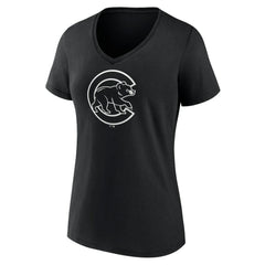 Chicago Cubs Women's Monochrome Personalized Name & Number V-Neck T-Shirt - Black T-shirts