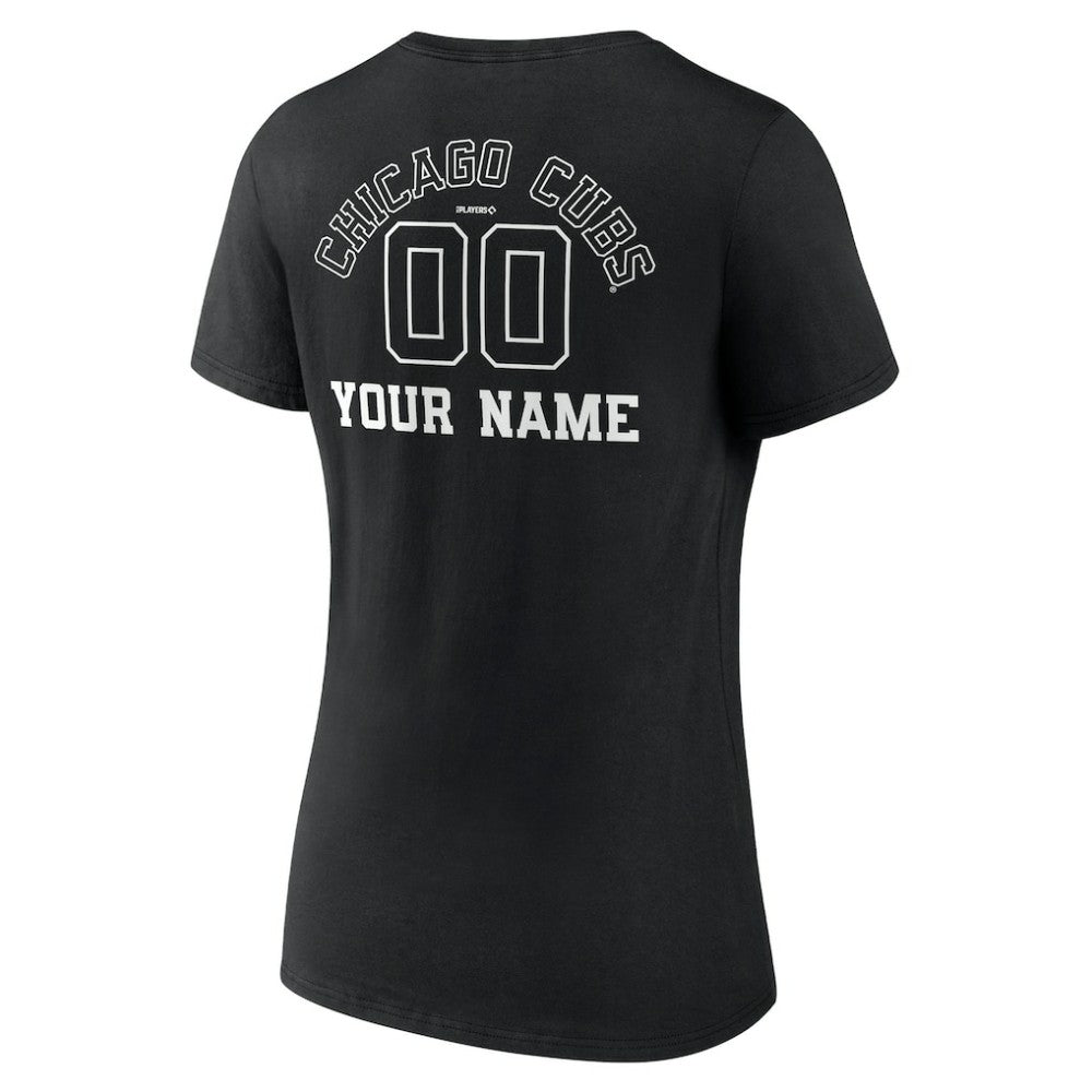 Chicago Cubs Women's Monochrome Personalized Name & Number V-Neck T-Shirt - Black T-shirts