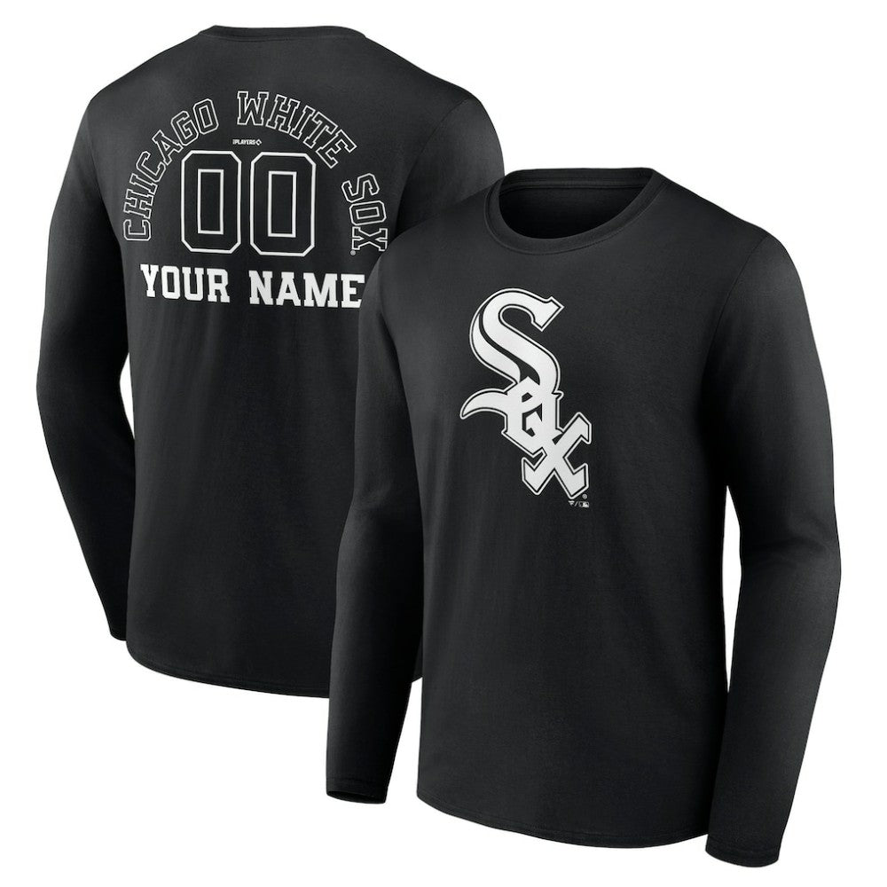 Chicago White Sox Monochrome Personalized Name & Number Long Sleeve T-Shirt - Black T-shirts