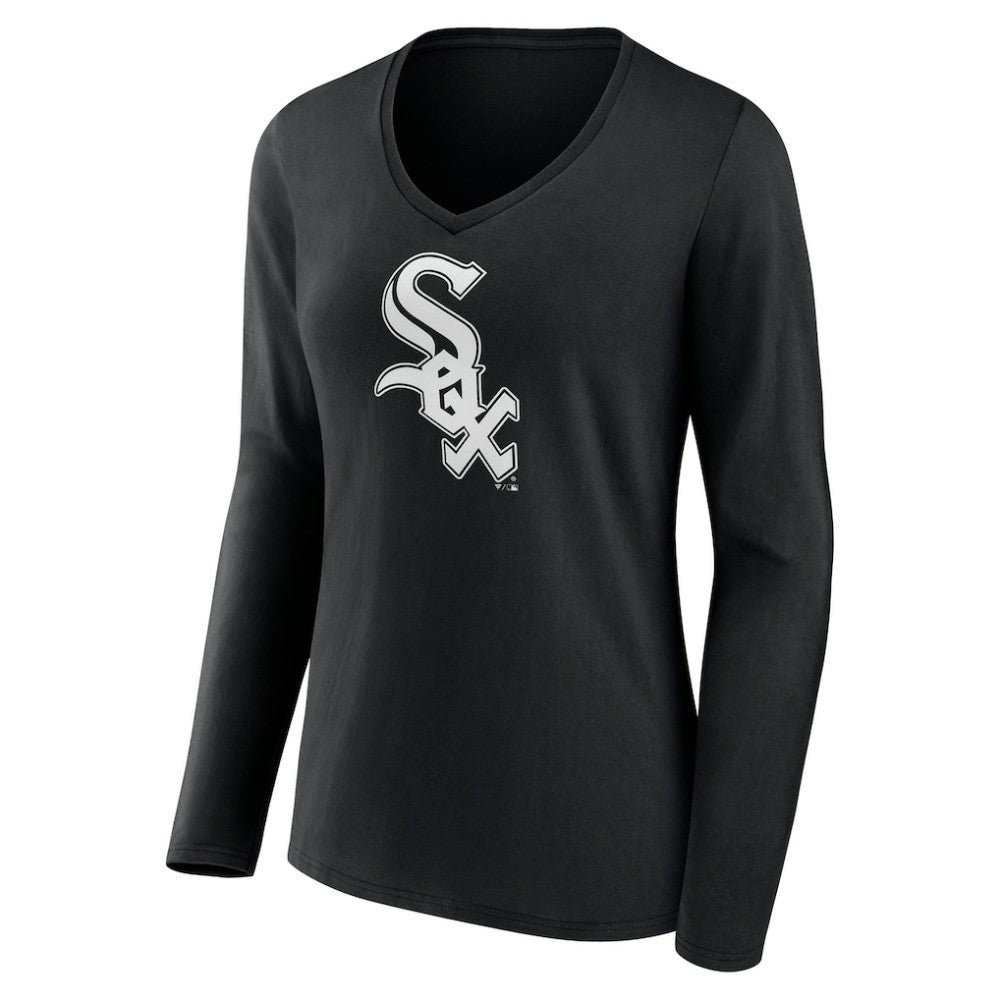 Chicago White Sox Women's Monochrome Personalized Name & Number Long Sleeve V-Neck T-Shirt - Black T-shirts