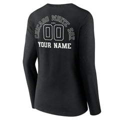 Chicago White Sox Women's Monochrome Personalized Name & Number Long Sleeve V-Neck T-Shirt - Black T-shirts