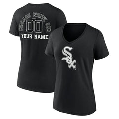 Chicago White Sox Women's Monochrome Personalized Name & Number V-Neck T-Shirt - Black T-shirts