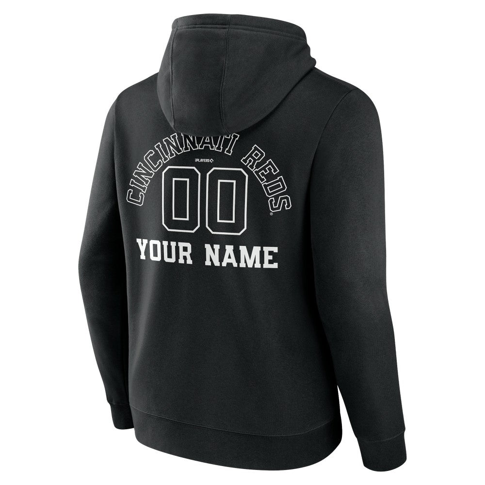 Cincinnati Reds Monochrome Personalized Name & Number Pullover Hoodie - Black Hoodies