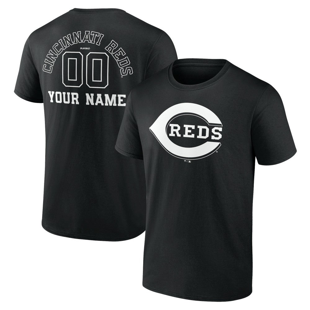 Cincinnati Reds Monochrome Personalized Name & Number T-Shirt - Black T-shirts