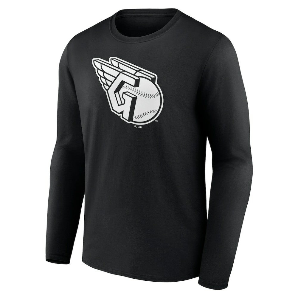 Cleveland Guardians Monochrome Personalized Name & Number Long Sleeve T-Shirt - Black T-shirts