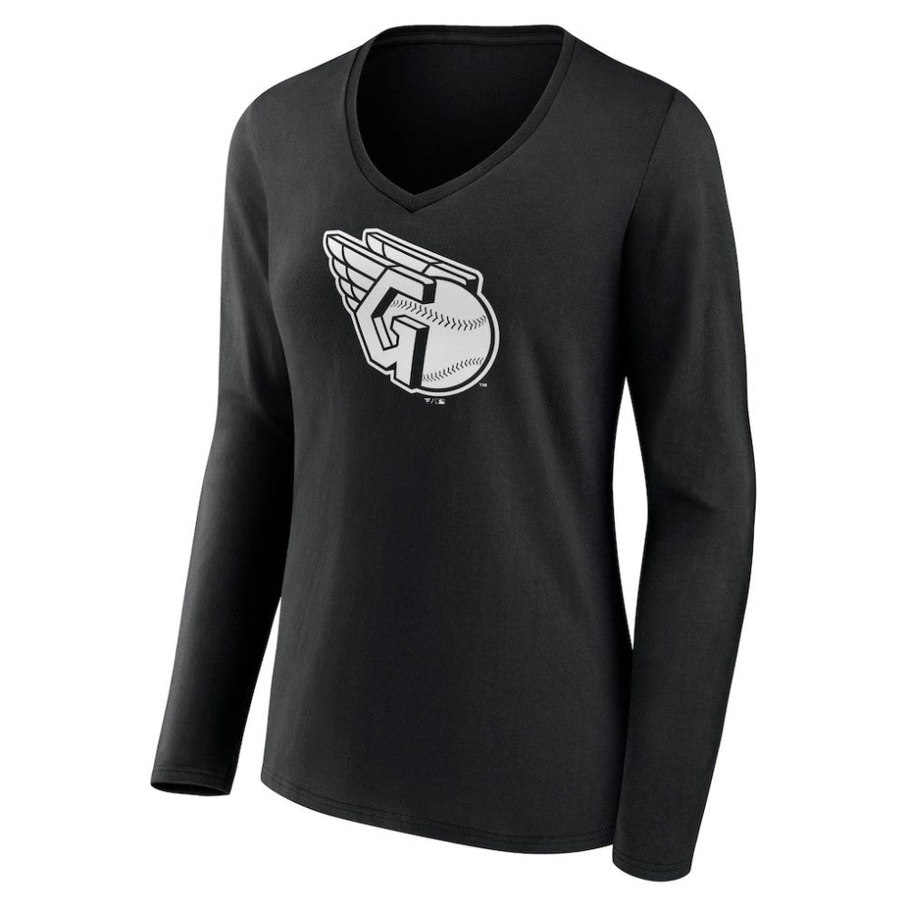 Cleveland Guardians Women's Monochrome Personalized Name & Number Long Sleeve V-Neck T-Shirt - Black T-shirts