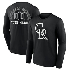 Colorado Rockies Monochrome Personalized Name & Number Long Sleeve T-Shirt - Black T-shirts