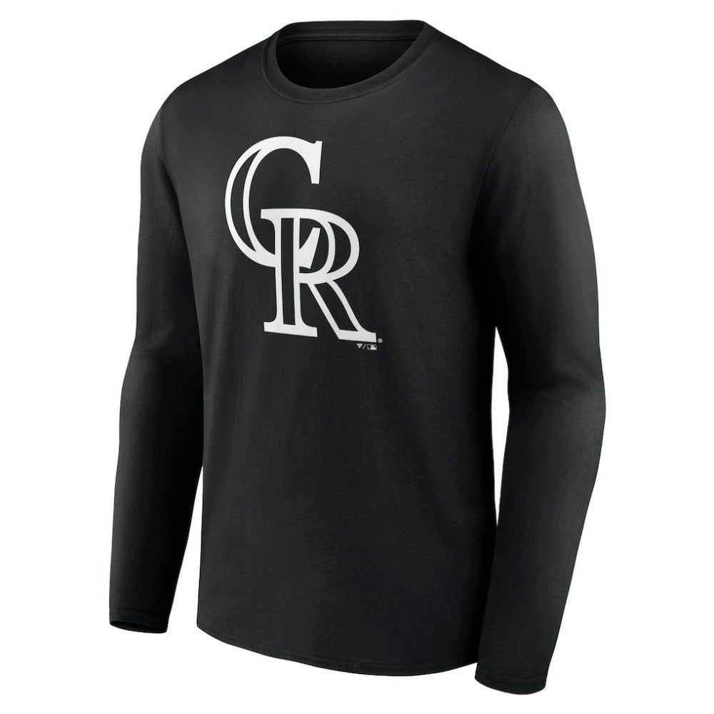 Colorado Rockies Monochrome Personalized Name & Number Long Sleeve T-Shirt - Black T-shirts