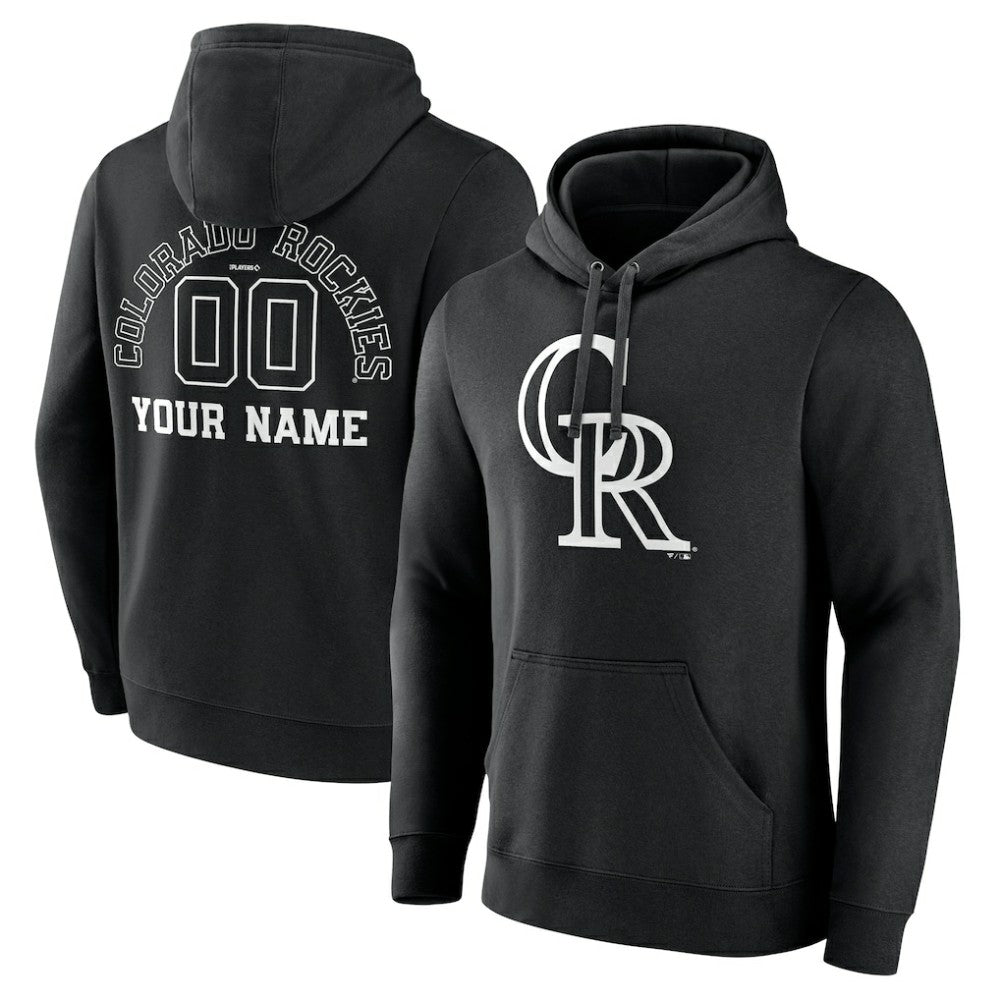 Colorado Rockies Monochrome Personalized Name & Number Pullover Hoodie - Black Hoodies