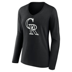 Colorado Rockies Women's Monochrome Personalized Name & Number Long Sleeve V-Neck T-Shirt - Black T-shirts